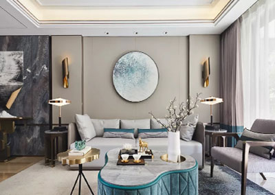 173㎡現(xiàn)代輕奢風(fēng)下疊洋房，優(yōu)雅孔雀藍凸顯時尚質(zhì)感